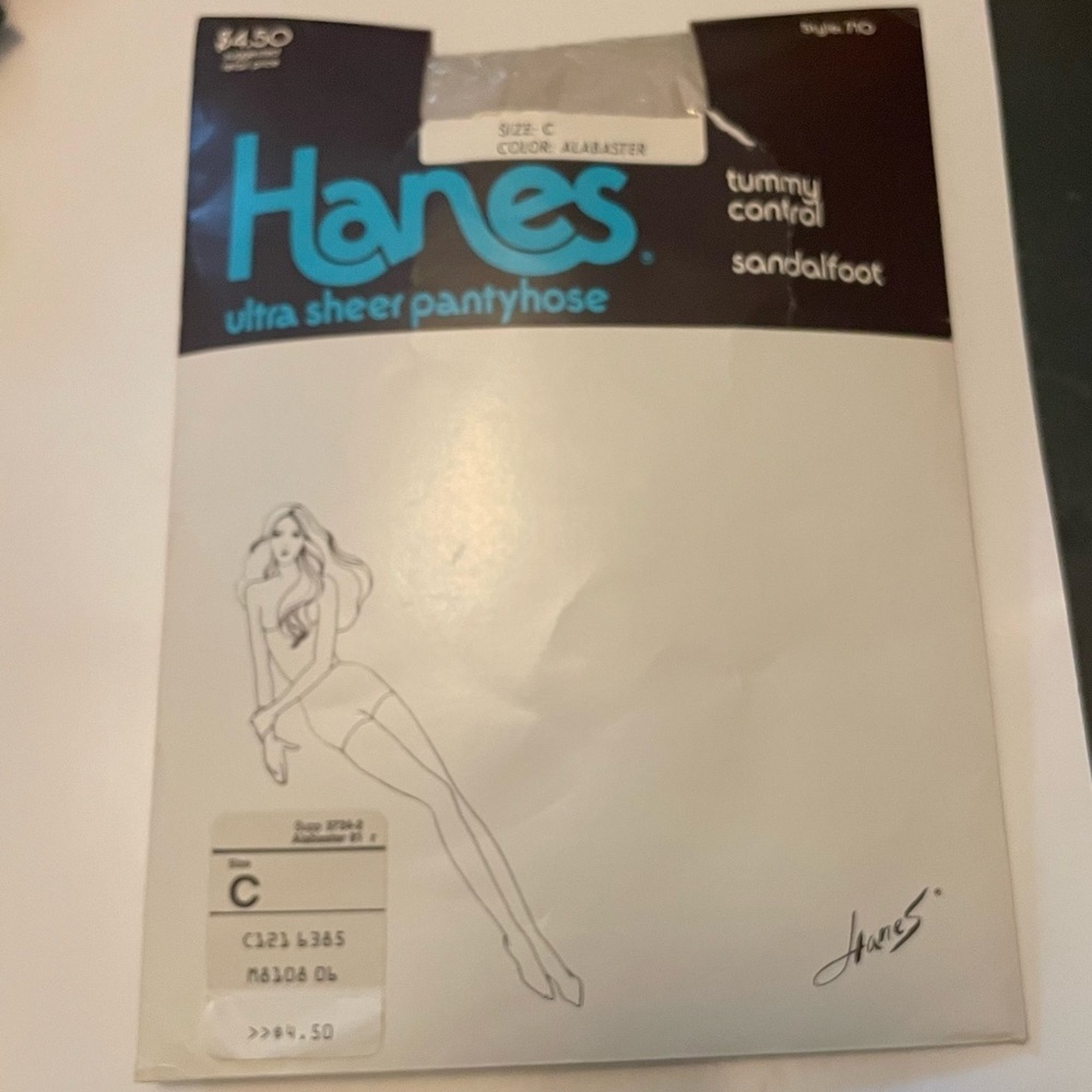 VTG 1985 Hanes Alabaster Ultra Sheer Pantyhose tummy control sandalfoot size c